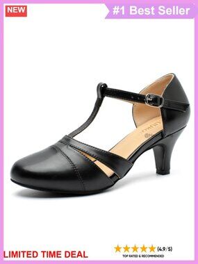 Women's Velvet T-Strap Mary Jane Kitten Heel Pumps Dress Shoes